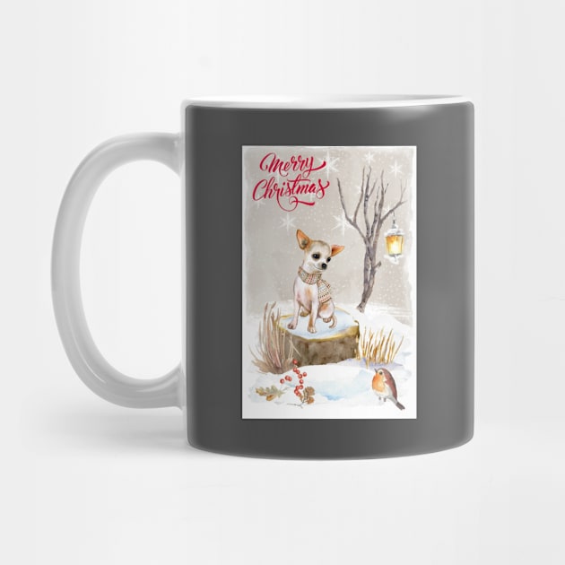 White Smooth Haired Chihuahua Merry Christmas Santa Dog by Puppy Eyes